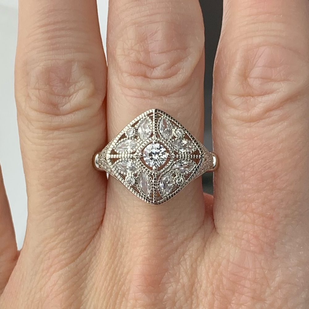 Sterling Silver Blooming Flower Round Cut CZ Ring - Picture 6 of 6